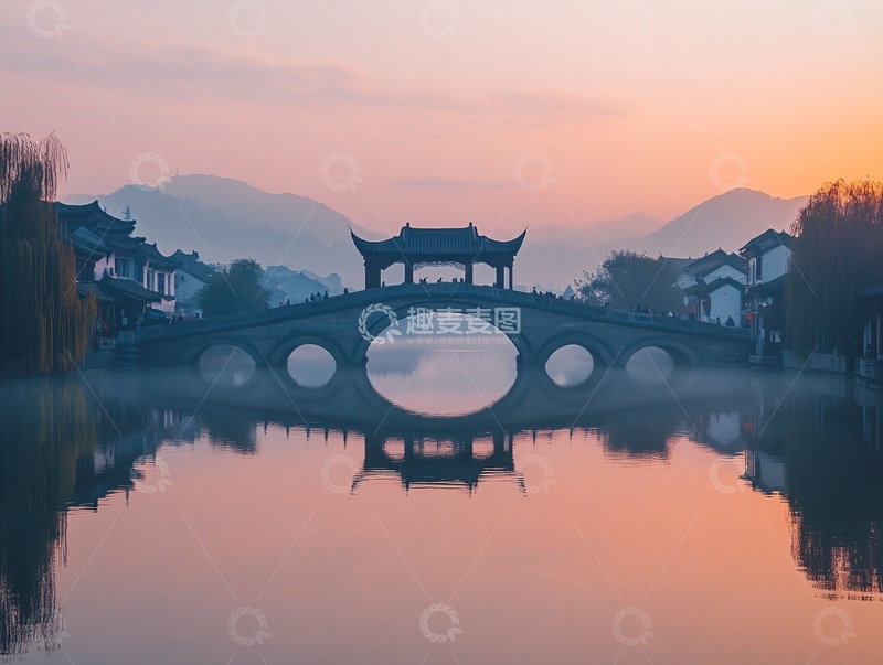 高清大图下载【趣麦麦图】石桥晨曲