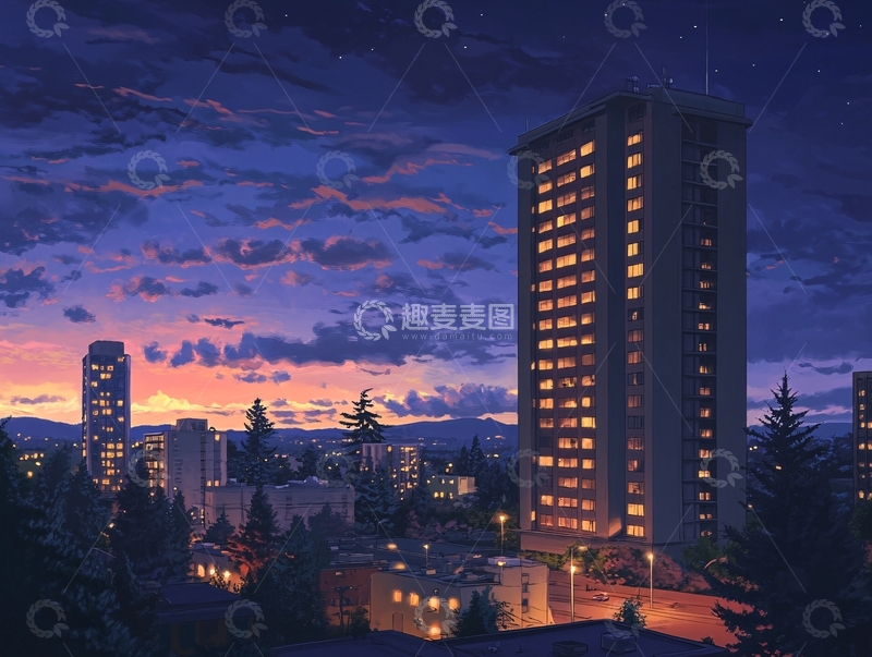 高清大图下载【趣麦麦图】插画楼房