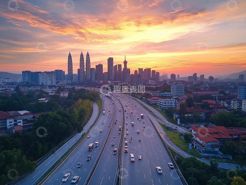 高清大图下载【趣麦麦图】夕阳下的城市快车道6