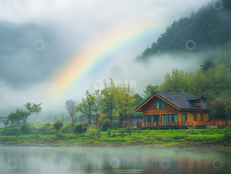 高清大图下载【趣麦麦图】小木屋炊烟风光
