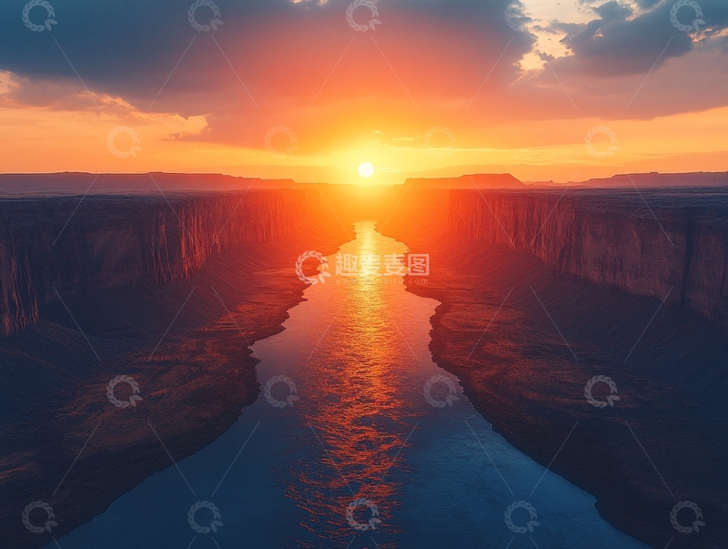 高清大图下载【趣麦麦图】长河落日高清大图1