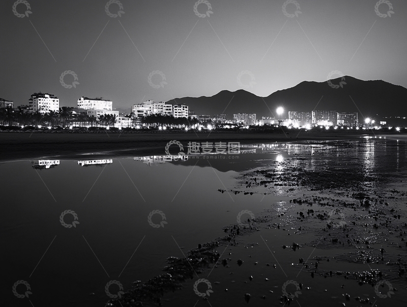 高清大图下载【趣麦麦图】滩涂与城市夜景