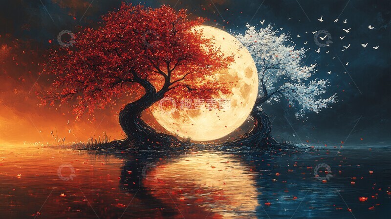 高清大图下载【趣麦麦图】樱花与霜花樱花霜花月亮3