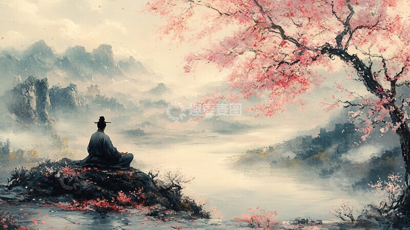 高清大图下载【趣麦麦图】樱花树下的武士1