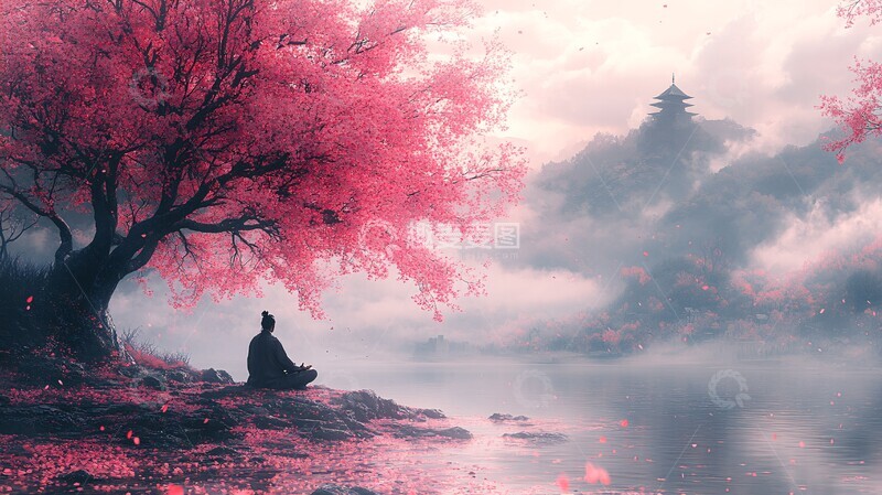 高清大图下载【趣麦麦图】樱花树下的武士2
