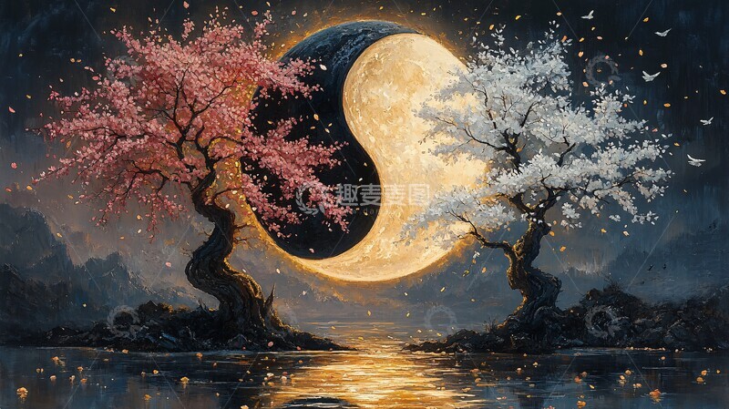 高清大图下载【趣麦麦图】樱花与霜花樱花霜花月亮1