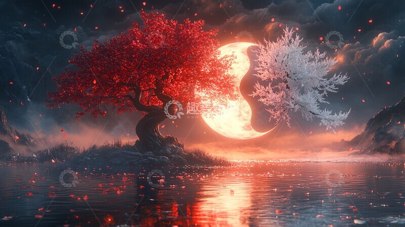 高清大图下载【趣麦麦图】樱花与霜花樱花霜花月亮2