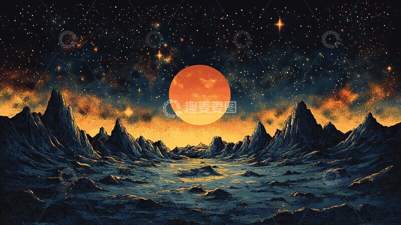 高清大图下载【趣麦麦图】星空与星际线稿1