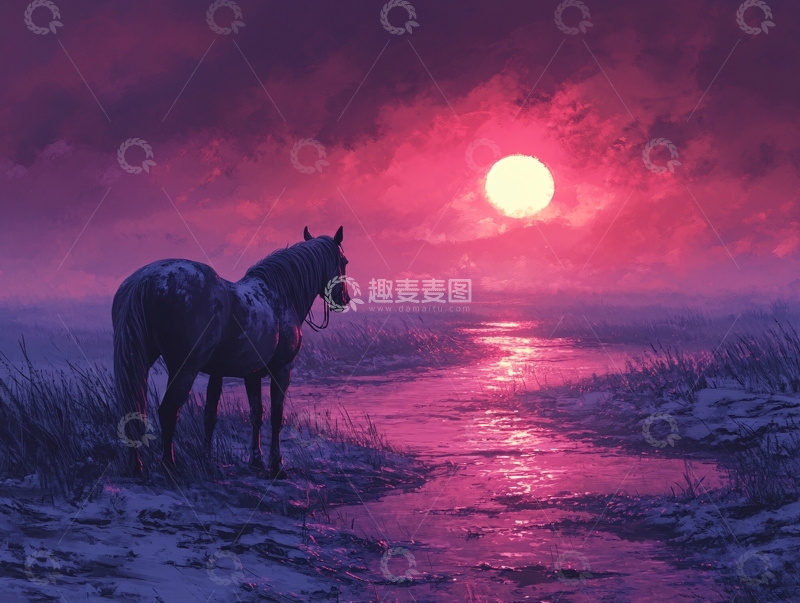 高清大图下载【趣麦麦图】夕阳下的骏马3