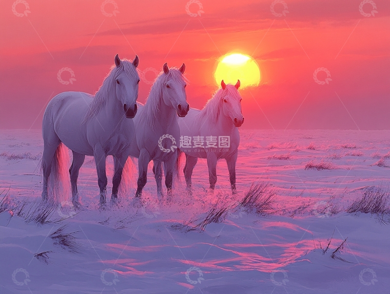 高清大图下载【趣麦麦图】冬季雪地套马