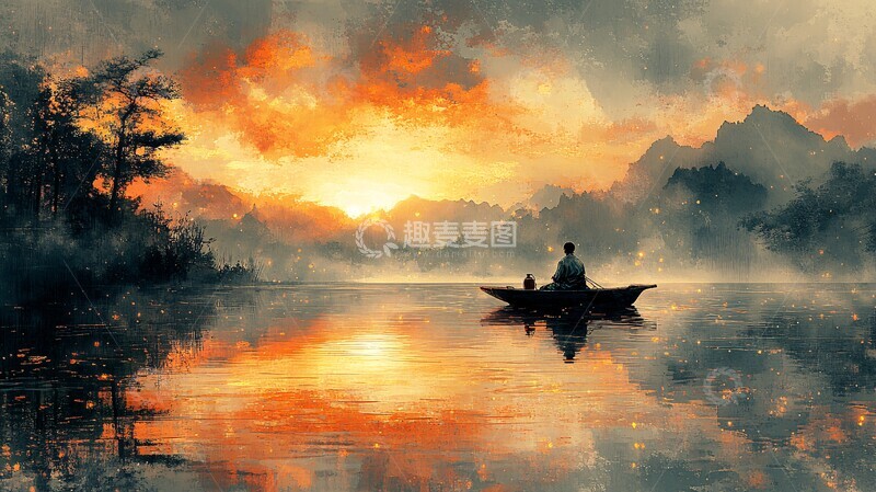 高清大图下载【趣麦麦图】船上汉服饮酒图