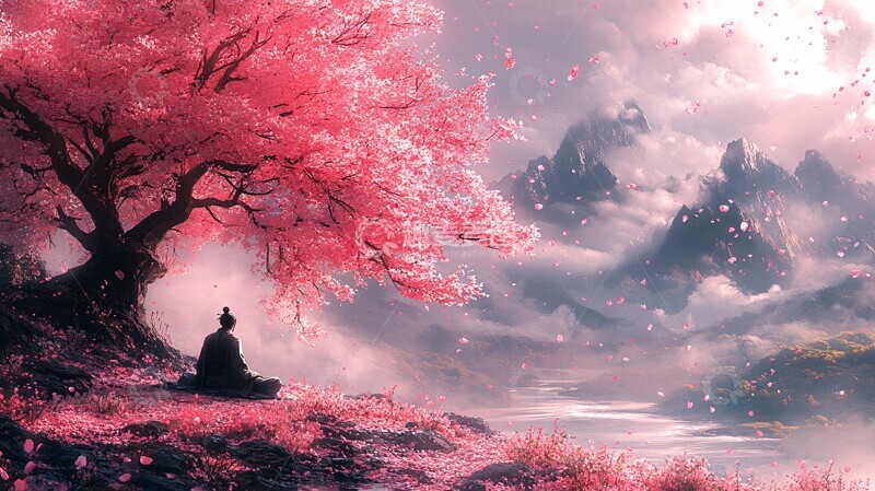 高清大图下载【趣麦麦图】樱花树下的武士3
