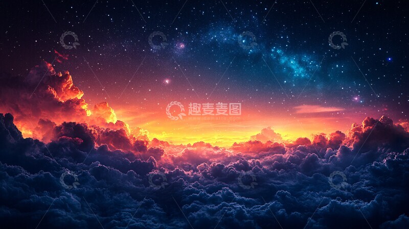 高清大图下载【趣麦麦图】夜空星光绿紫橙2