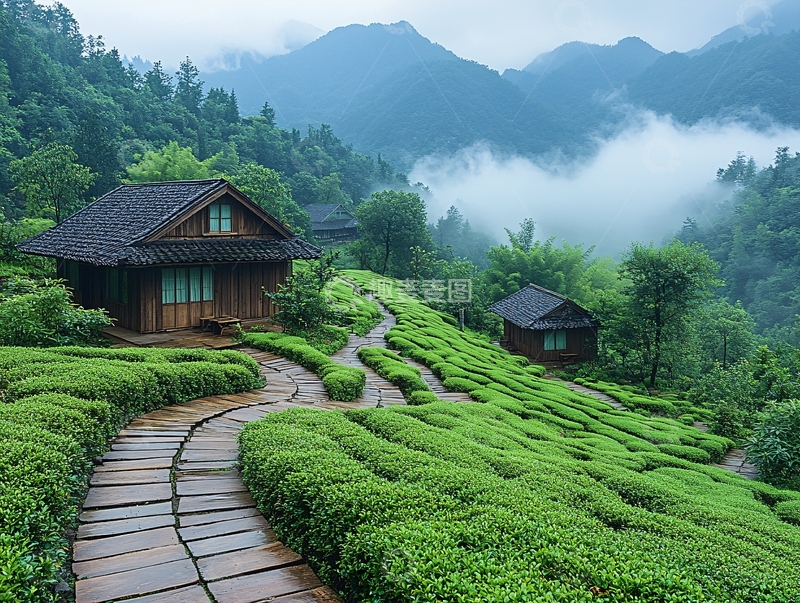 高清大图下载【趣麦麦图】雨中烹茶园景