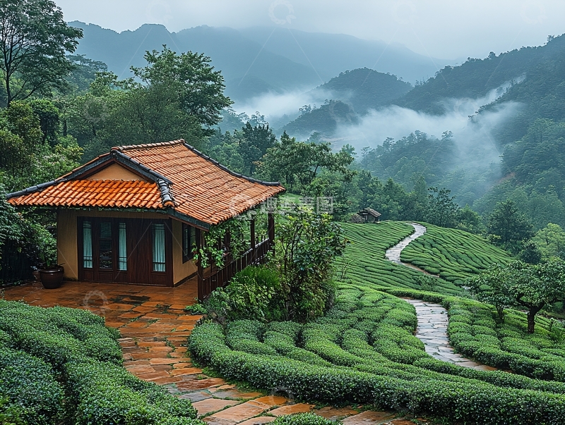 高清大图下载【趣麦麦图】茶园古亭