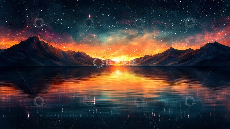 高清大图下载【趣麦麦图】夜空星光绿紫橙1