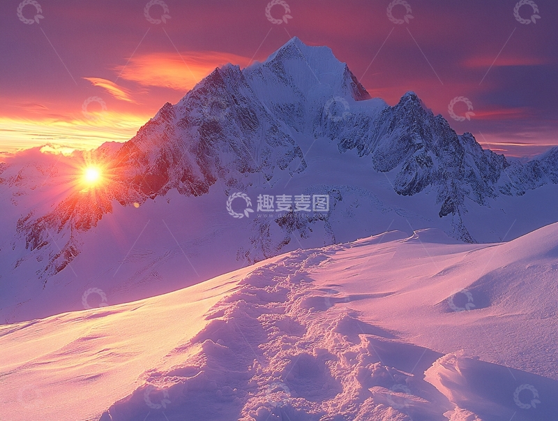 高清大图下载【趣麦麦图】雪峰日出1