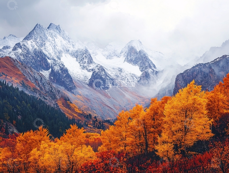 高清大图下载【趣麦麦图】雪山秋色3