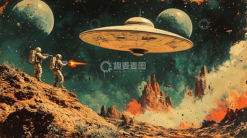 高清大图下载【趣麦麦图】太空飞船与宇航员