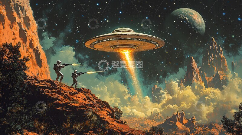 高清大图下载【趣麦麦图】太空飞船与宇航员1