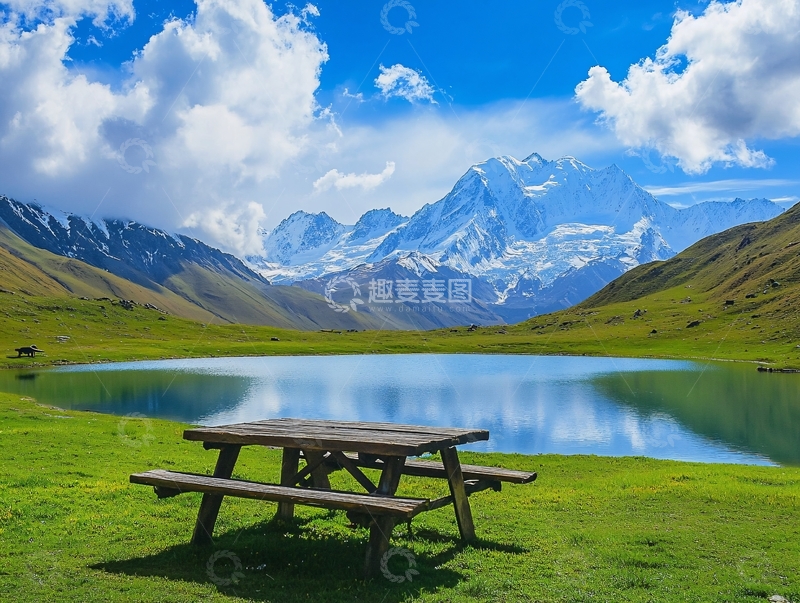 高清大图下载【趣麦麦图】蓝天白云雪山草地湖泊5