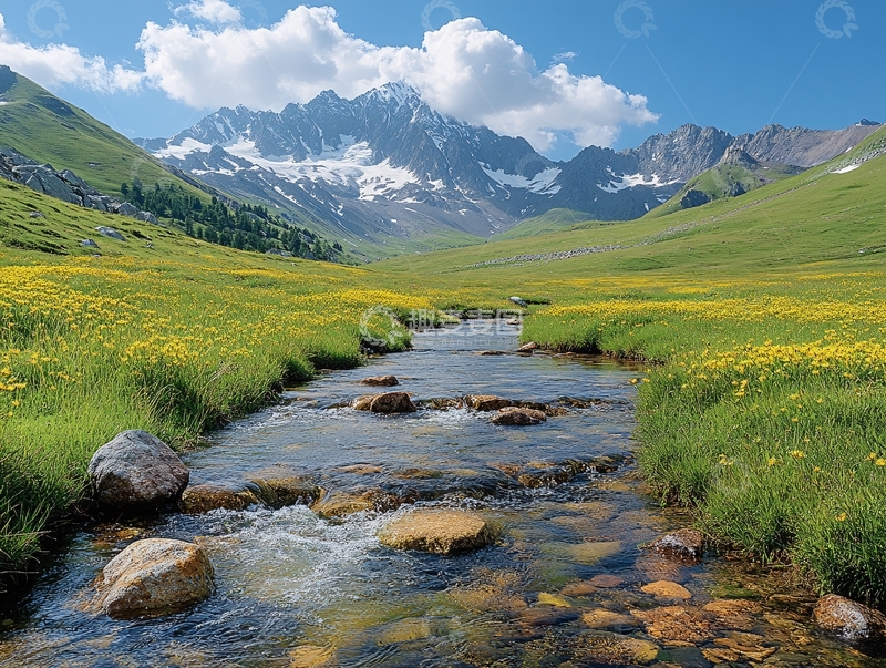 高清大图下载【趣麦麦图】高山草甸溪流