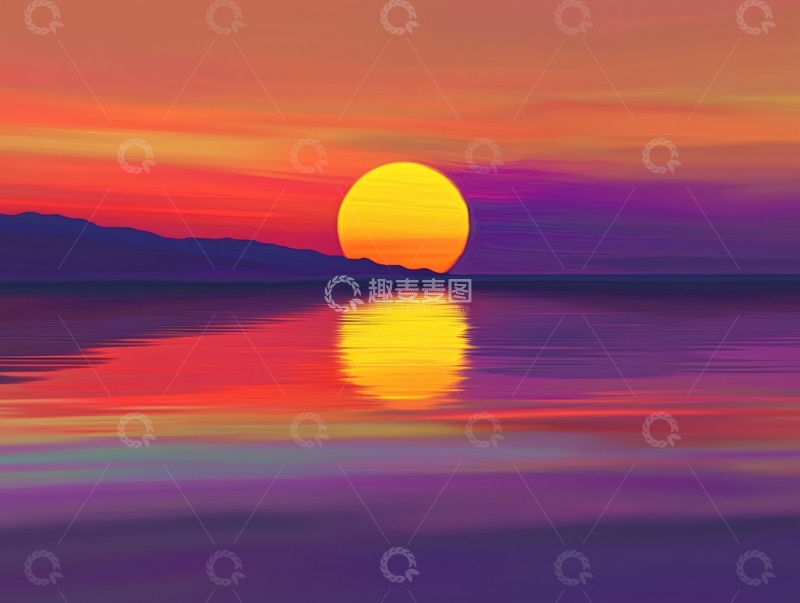 高清大图下载【趣麦麦图】落日插画