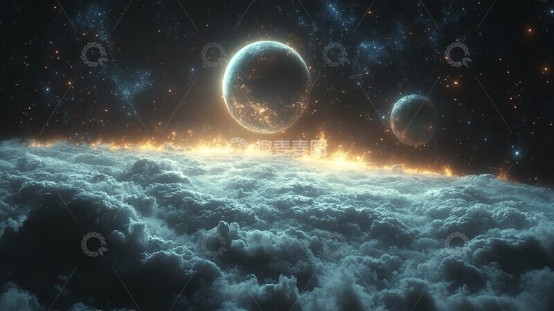 高清大图下载【趣麦麦图】行星漂浮星光下1