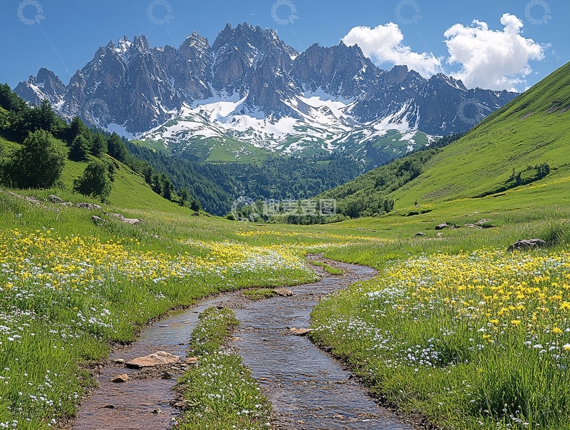 高清大图下载【趣麦麦图】高山草甸溪流2
