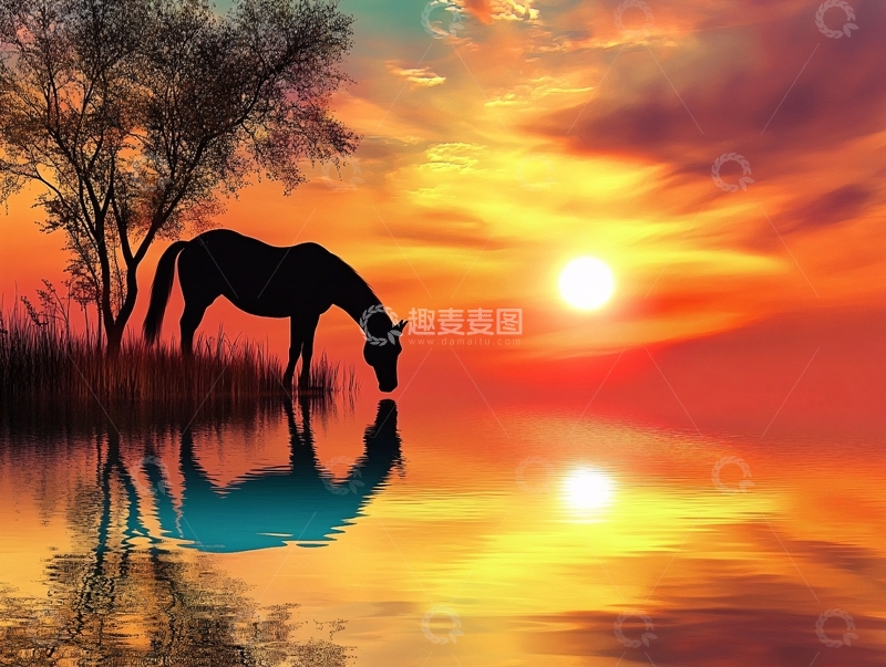 高清大图下载【趣麦麦图】夕阳下的野生动物2