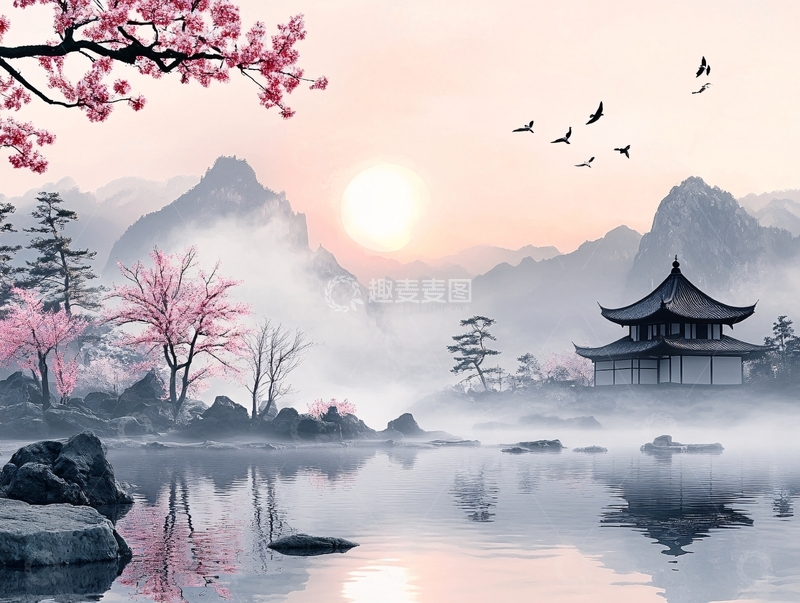 高清大图下载【趣麦麦图】新中式禅意山水风景