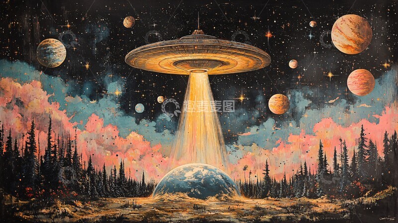 高清大图下载【趣麦麦图】外星飞船照耀地球1