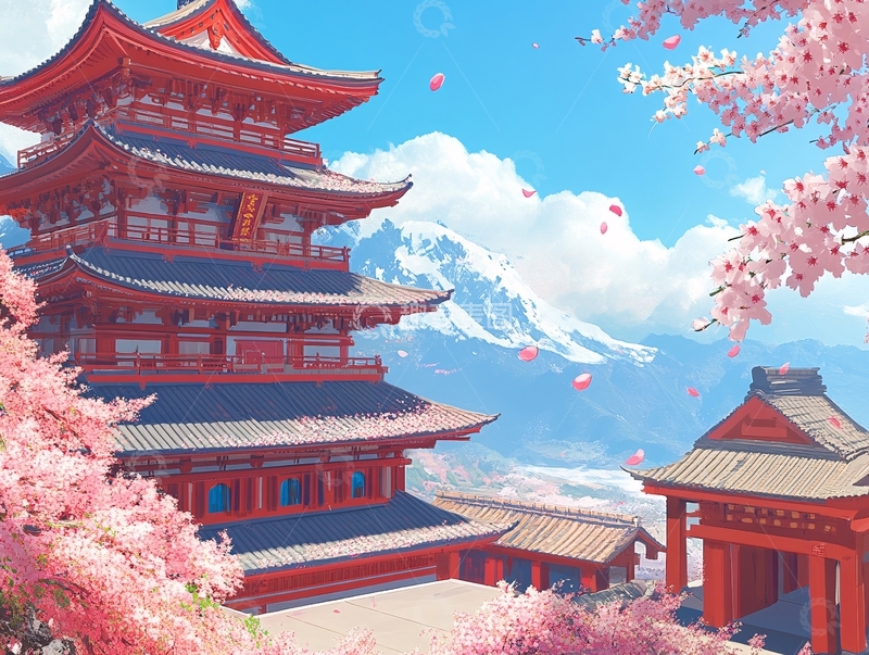 高清大图下载【趣麦麦图】赏樱楼插画6