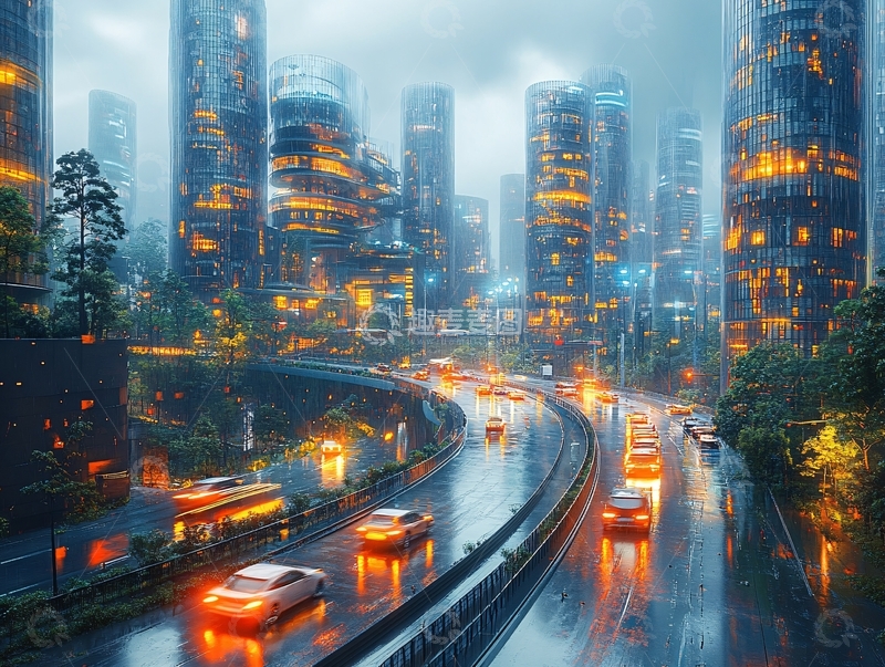 高清大图下载【趣麦麦图】雨天城市交通4