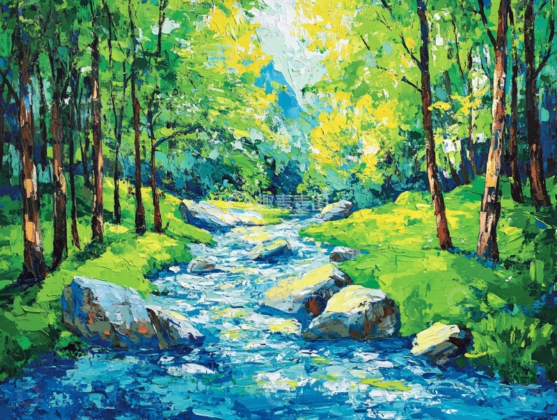 高清大图下载【趣麦麦图】小溪油画