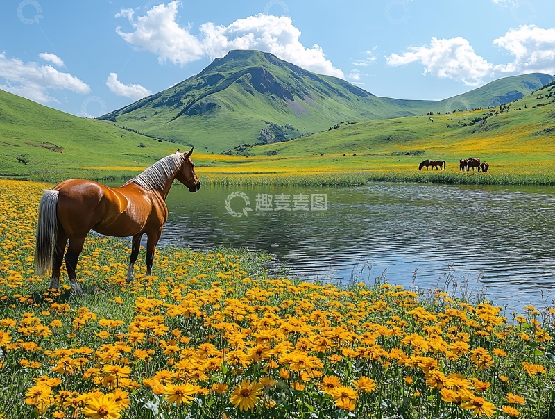 高清大图下载【趣麦麦图】夏天骏马草原