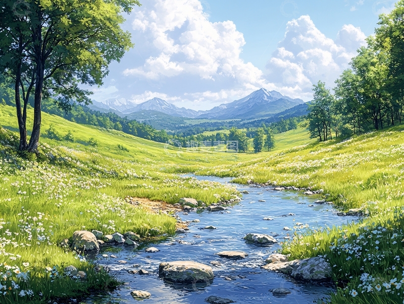高清大图下载【趣麦麦图】山川草地河流2