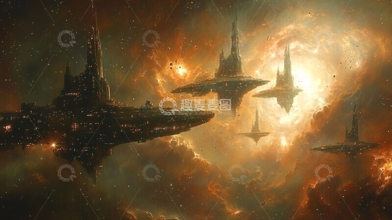 高清大图下载【趣麦麦图】小飞船探索宇宙