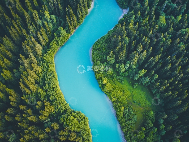 高清大图下载【趣麦麦图】森林河流航拍