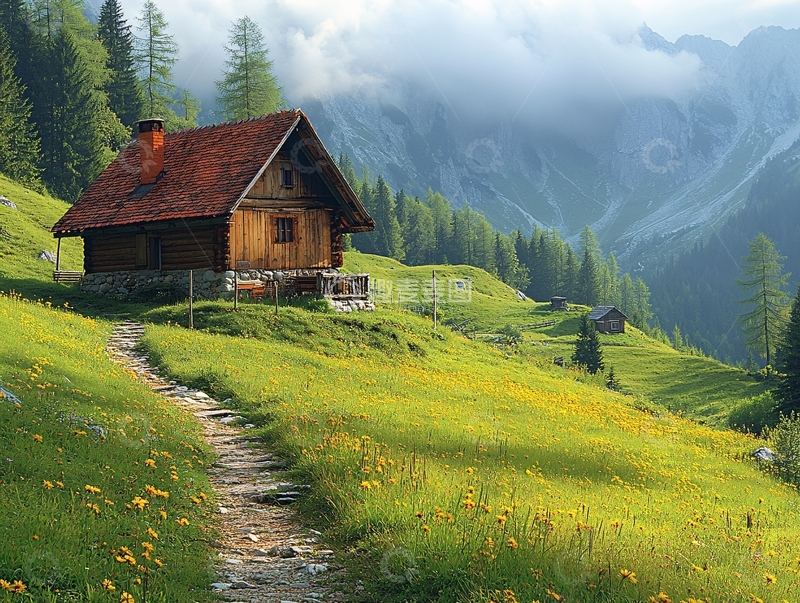 高清大图下载【趣麦麦图】山中小木屋