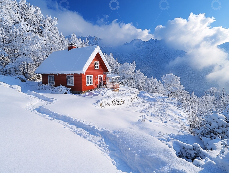 高清大图下载【趣麦麦图】山峦小屋雪景7