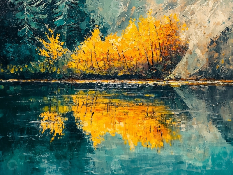 高清大图下载【趣麦麦图】森林雪山高山湖泊黄叶2