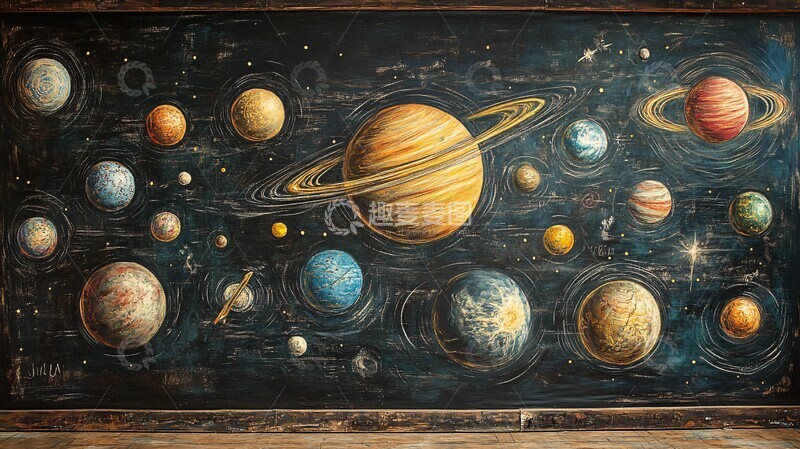 高清大图下载【趣麦麦图】行星绘于黑板1