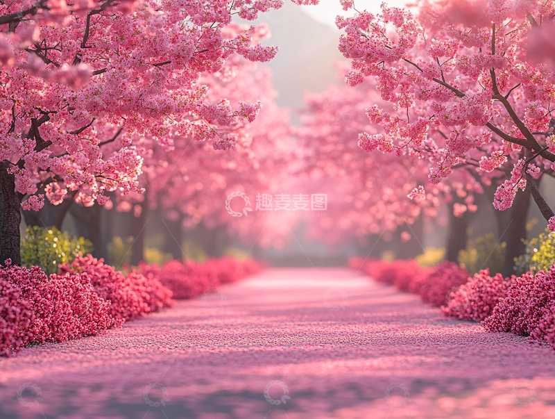 高清大图下载【趣麦麦图】粉色花田小路1