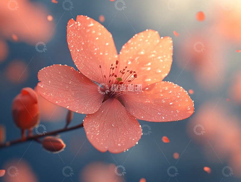 高清大图下载【趣麦麦图】桃花蓝色背景1