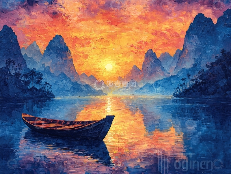 高清大图下载【趣麦麦图】山水行舟插画15