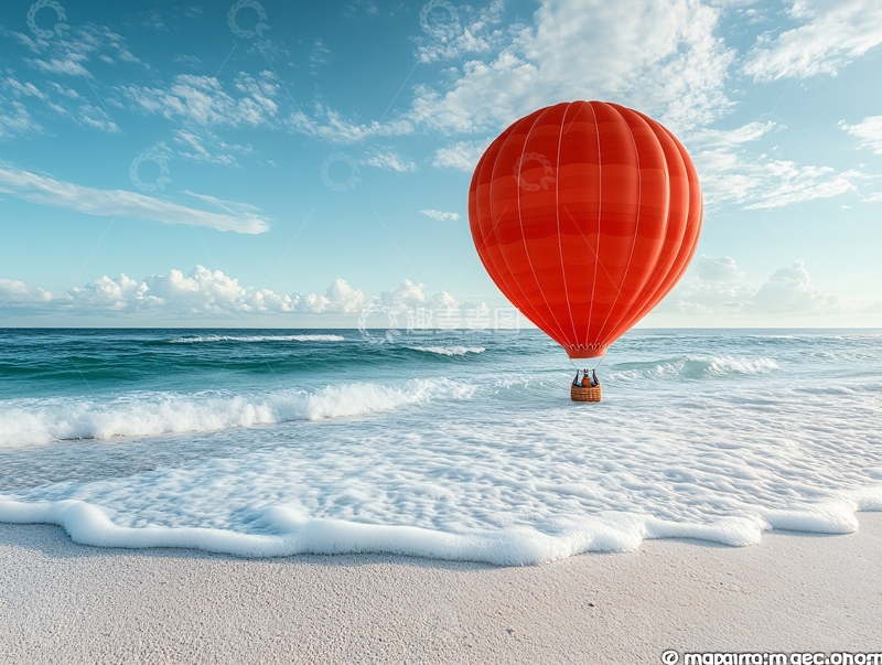 高清大图下载【趣麦麦图】海边热气球