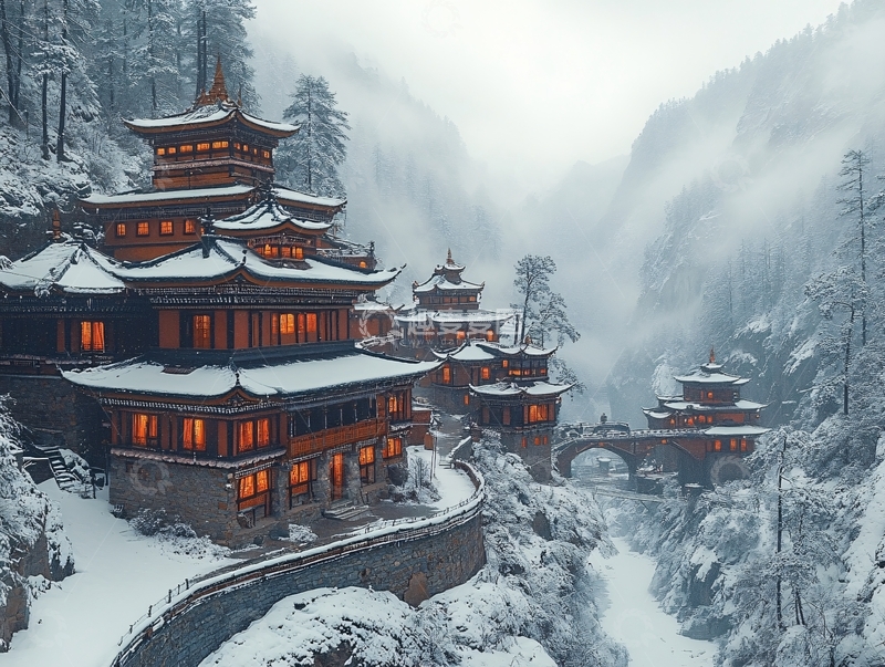 高清大图下载【趣麦麦图】楼阁飞雪