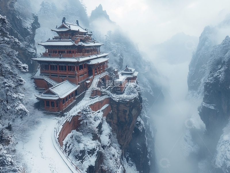 高清大图下载【趣麦麦图】楼阁飞雪1