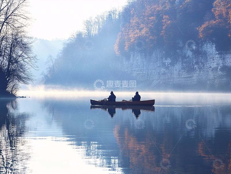 高清大图下载【趣麦麦图】晨雾不阻轻舟3